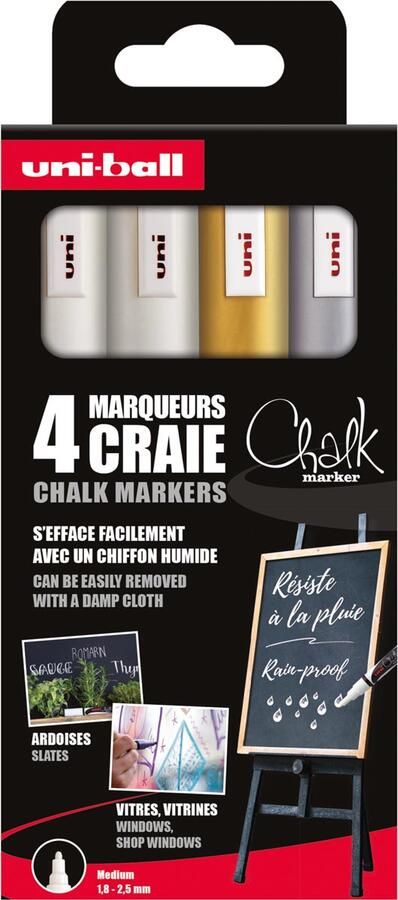 Uni-ball krijtmarker ronde punt 1 8 2 5 mm etui van 4 stuks assorti