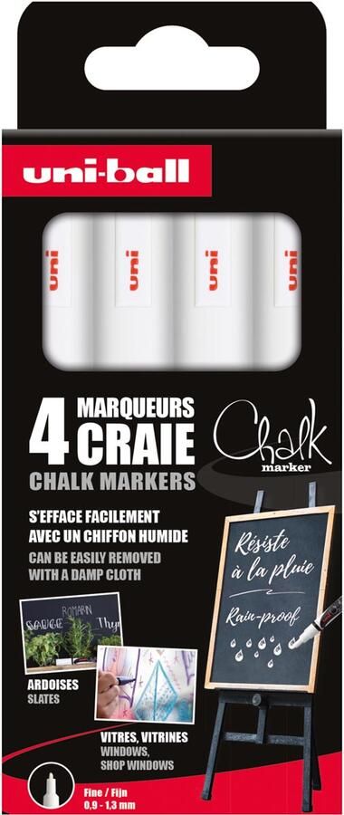 Uni-ball krijtmarker ronde punt van 0 9-1 3 mm etui van 4 stuks wit