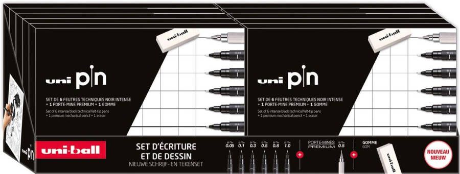Uni-ball Uni Pin fineliner display van 10 dozen van 6 stuks + vulpotlood en gom