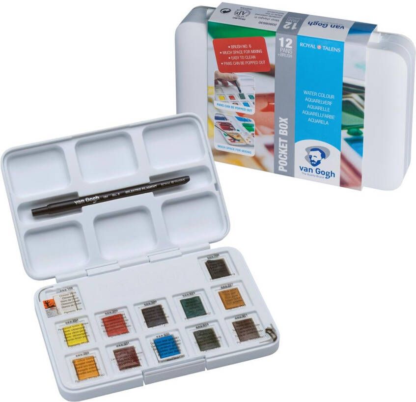 Van Gogh aquarelverf pocket box met 12 halve napjes