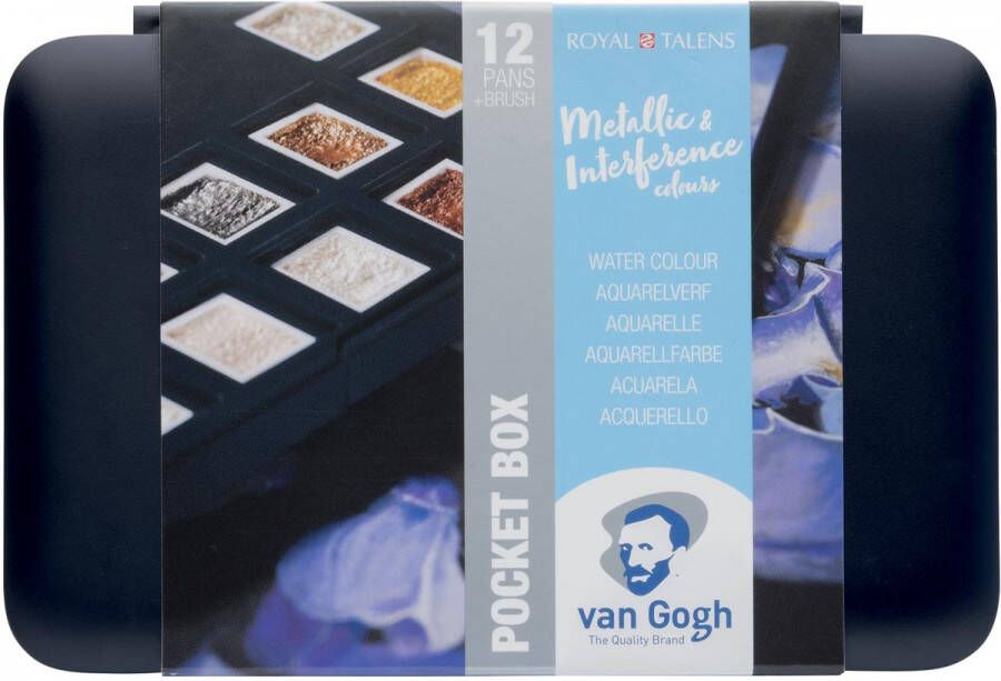 Van Gogh aquarelverf pocketbox met 12 napjes metallic- en interference kleuren