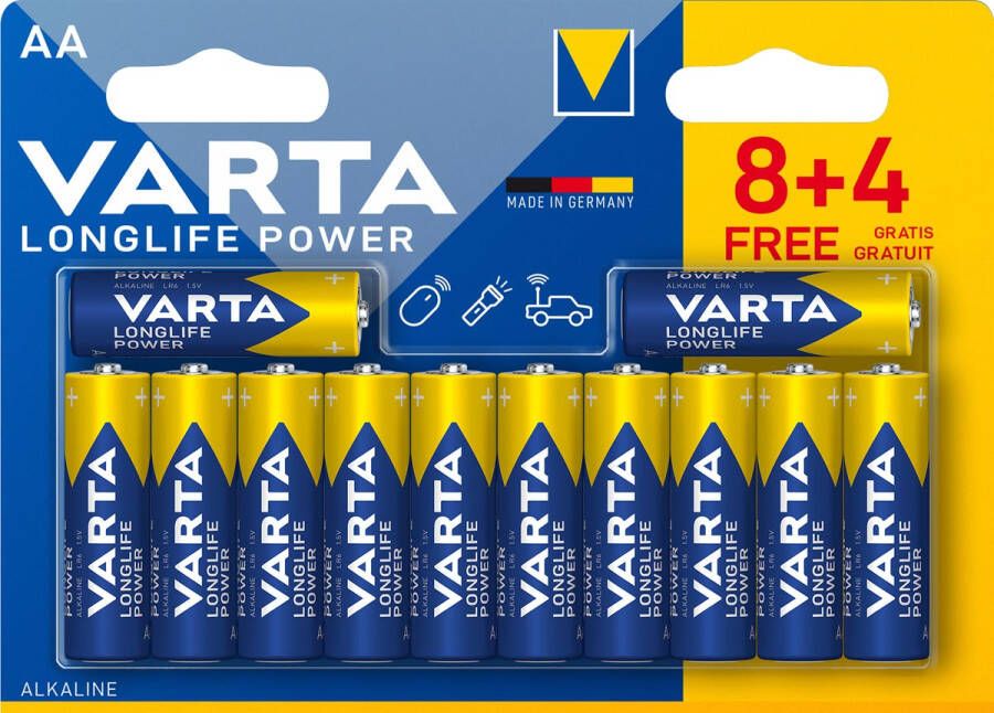 VARTA batterij Longlife Power AA blister van 8 + 4
