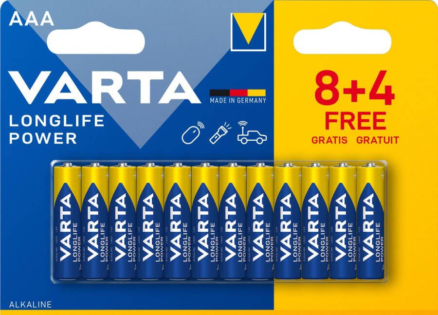 VARTA batterij Longlife Power AAA blister van 8 + 4