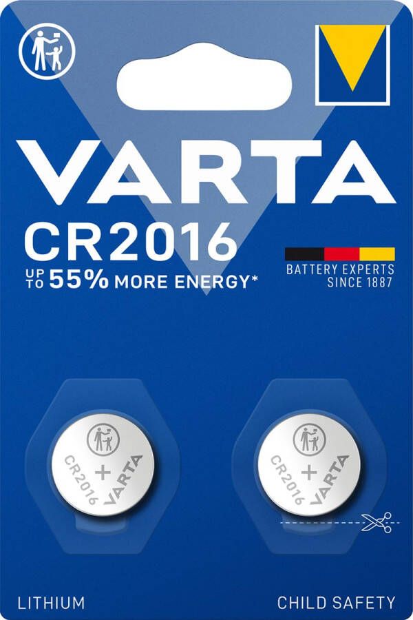 VARTA knoopcel Lithium CR2016 blister van 2 stuks