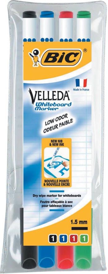 Bic Whiteboardmarker Velleda 1721 rond fijn assorti setà 4 stuks