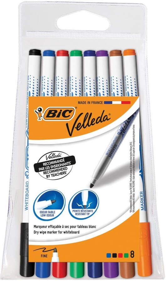 Bic Viltstift Velleda 1721 whiteboard rond fijn assorti blister Ã  8 stuks
