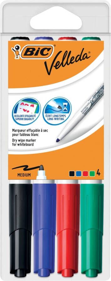 Velleda Bic whiteboardmarker 1741 in geassorteerde kleuren etui van 4 stuks
