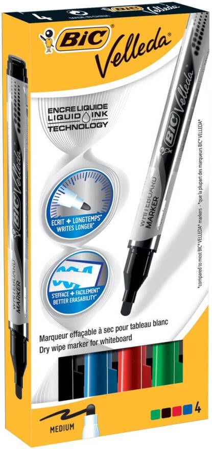 Velleda Whiteboardmarker Liquid Ink Pocket doos van 4 stuks in geassorteerde kleuren