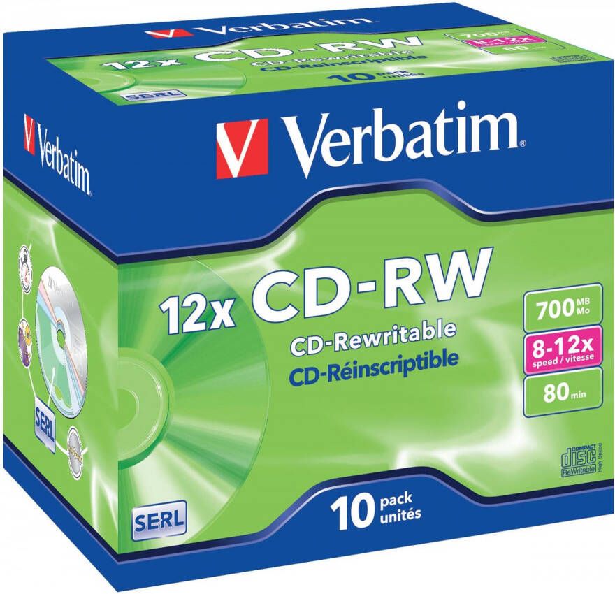 Verbatim CD rewritable CD-RW doos van 10 stuks individueel verpakt (Jewel Case)