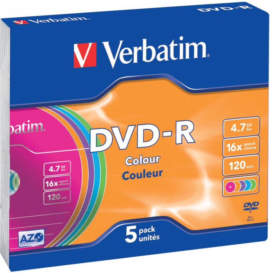 Verbatim DVD recordable DVD-R doos van 5 stuks individueel verpakt (Slim Case)