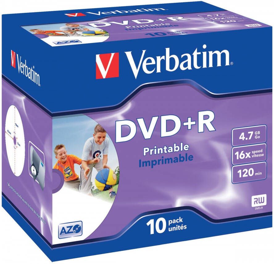 Verbatim DVD recordable DVD+R printbaar doos van 10 stuks individueel verpakt (Jewel Case)