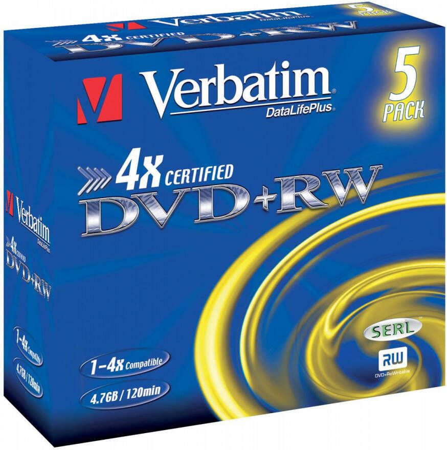 Verbatim DVD rewritable doos van 5 stuks individueel verpakt (Jewel Case)