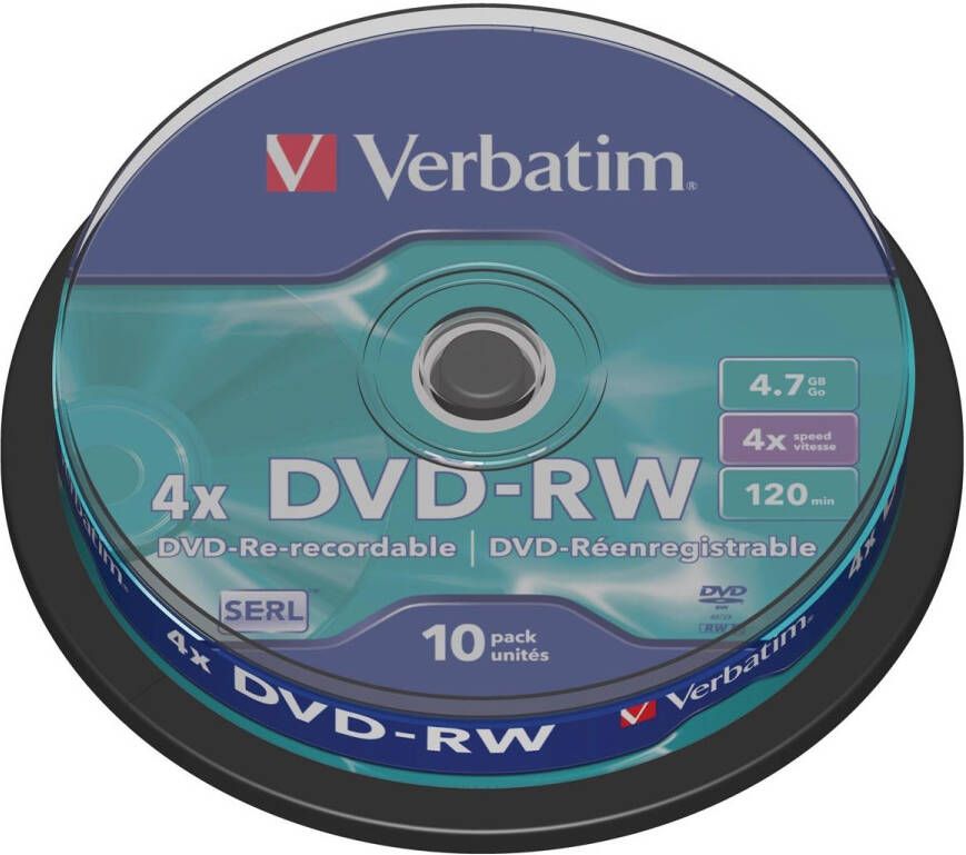 Verbatim DVD rewritable DVD-RW spindel van 10 stuks