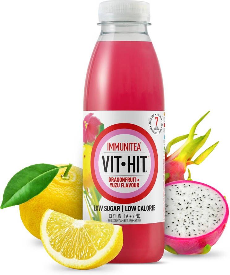 Vit Hit vitaminedrank Immunitea Dragon Fruit flesje van 50 cl pak van 12 stuks