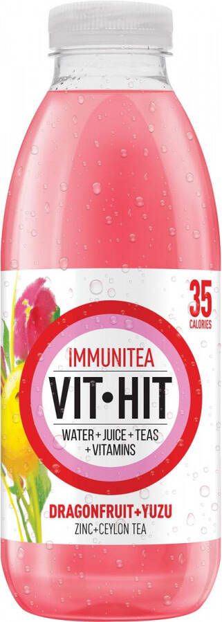 Vit Hit vitaminedrank Immunitea Dragon Fruit flesje van 50 cl pak van 12 stuks