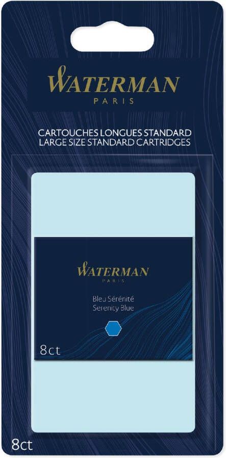 Waterman inktpatronen Standard Long blauw (Serenity) blister van 8 stuks