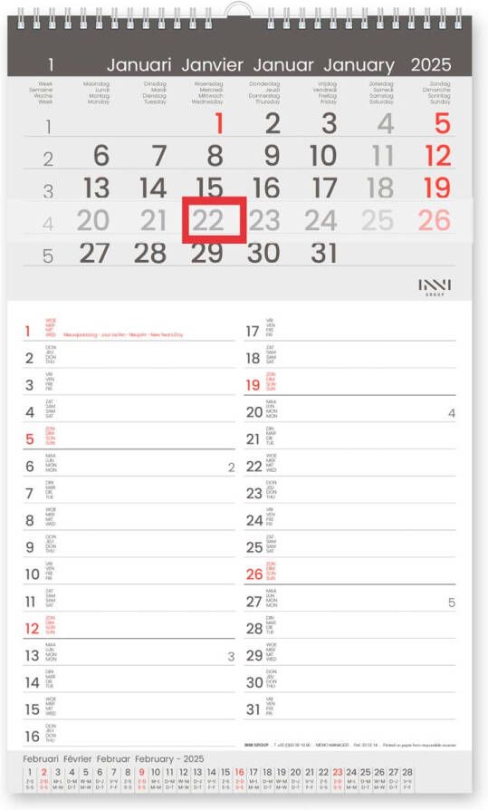 White box Maandkalender Memo-Manager viertalig 2025