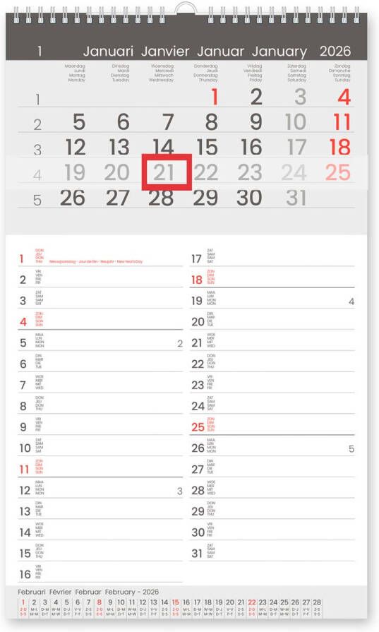 White box Maandkalender Memo-Manager viertalig 2026