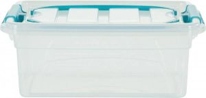 Whitefurze Carry Box opbergdoos 5 liter transparant met blauwe handvaten