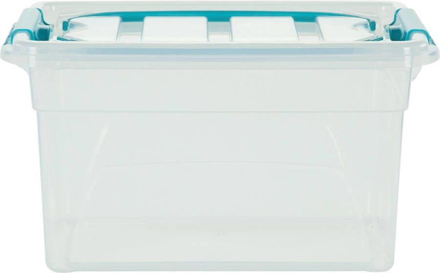 Whitefurze Carry Box opbergdoos 7 liter transparant met blauwe handvaten