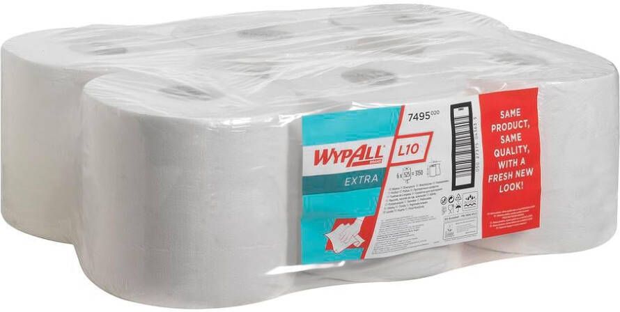 Wypall reinigingsdoeken L10 1-laags 6 rollen 525 doeken wit