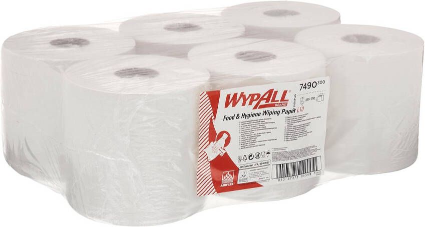 Wypall reinigingsdoeken L10 centerfeed 1-laags pak van 6 rollen wit
