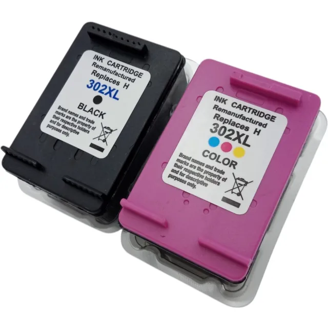 KATRIZ Remanufactured Inkt HP 302XL – Zwart & Kleur – Set van 2 Cartridges – Geschikt voor HP DeskJet 3630 / 3635 / OfficeJet 3830 / 4650 – Hoge Capaciteit – Alternatief met Chip Zwart, Cyaan, Magenta, Geel
