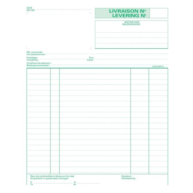 Exacompta leveringen, ft 21 x 18 cm, tripli (50 x 3 vel), tweetalig (NL/FR)