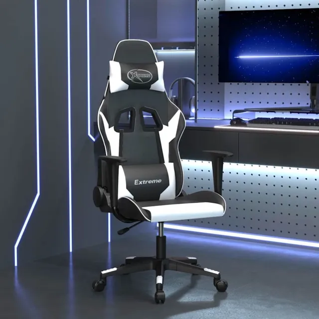 vidaXL Massage - gamestoel - kunstleer - zwart - en - wit zwart en wit