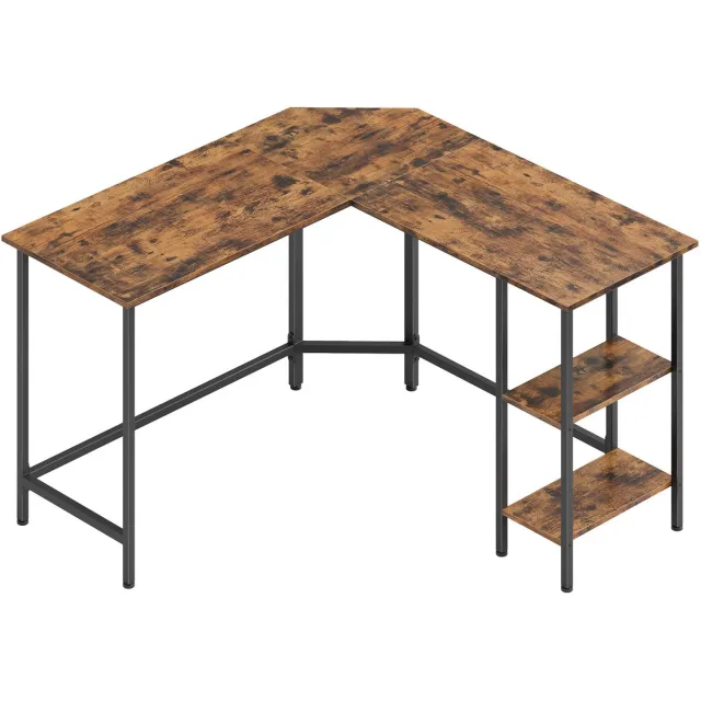 Vasagle Bureau - L-vormig Computerbureau - Hoekbureau met 2 Planken - Ruimtebesparend voor Kantoor Thuis Vintagebruin-Zwart