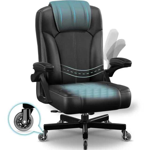 Hiazurm Bureaustoel - Ergonomische Bureaustoel - Comfortabele Kantoorstoel met S-vormige Rugleuning - 90° Opklapbare Armleuningen - Memory Foam Zitkussen - Verstelbare Rugleuning 90°-120° - 150 kg - Met stille wielen - Zwart Zwart - Met stille wielen