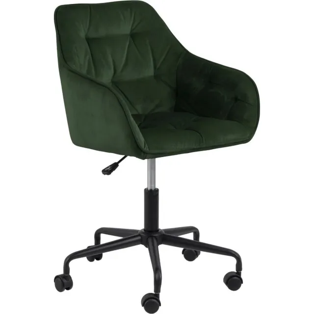24Designs Shelby Bureaustoel Fluweel - Velvet Bosgroen - Zwart Metaal - 5-Teens Kruispoot Op Wielen