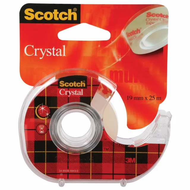 Scotch Plakband Crystal ft 19 mm x 25 m, blister met 1 afroller met 1 rolletje geel