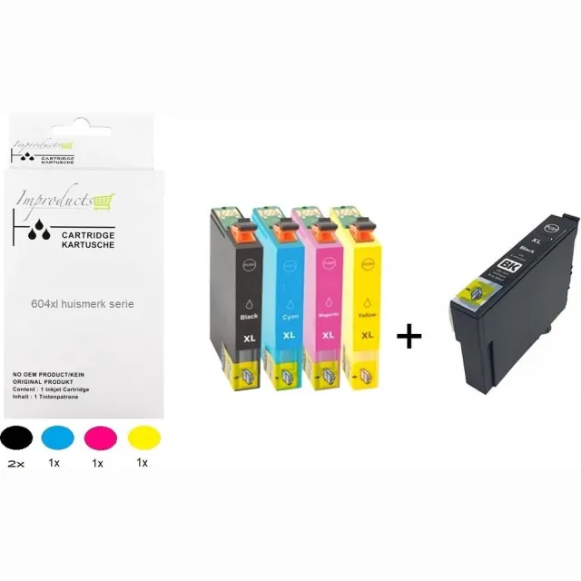 Improducts 1x multipack + Zwart 604xl / 604 inkt cartridges geschikt voor Epson Expression Home XP 2200 2205 3200 3205 4200 4205 Workforce WF 2910DWF 2930DWF 2935DWF 2950DWF 5x cartridges V2 Multicolor - 4 stuks + 1 zwart