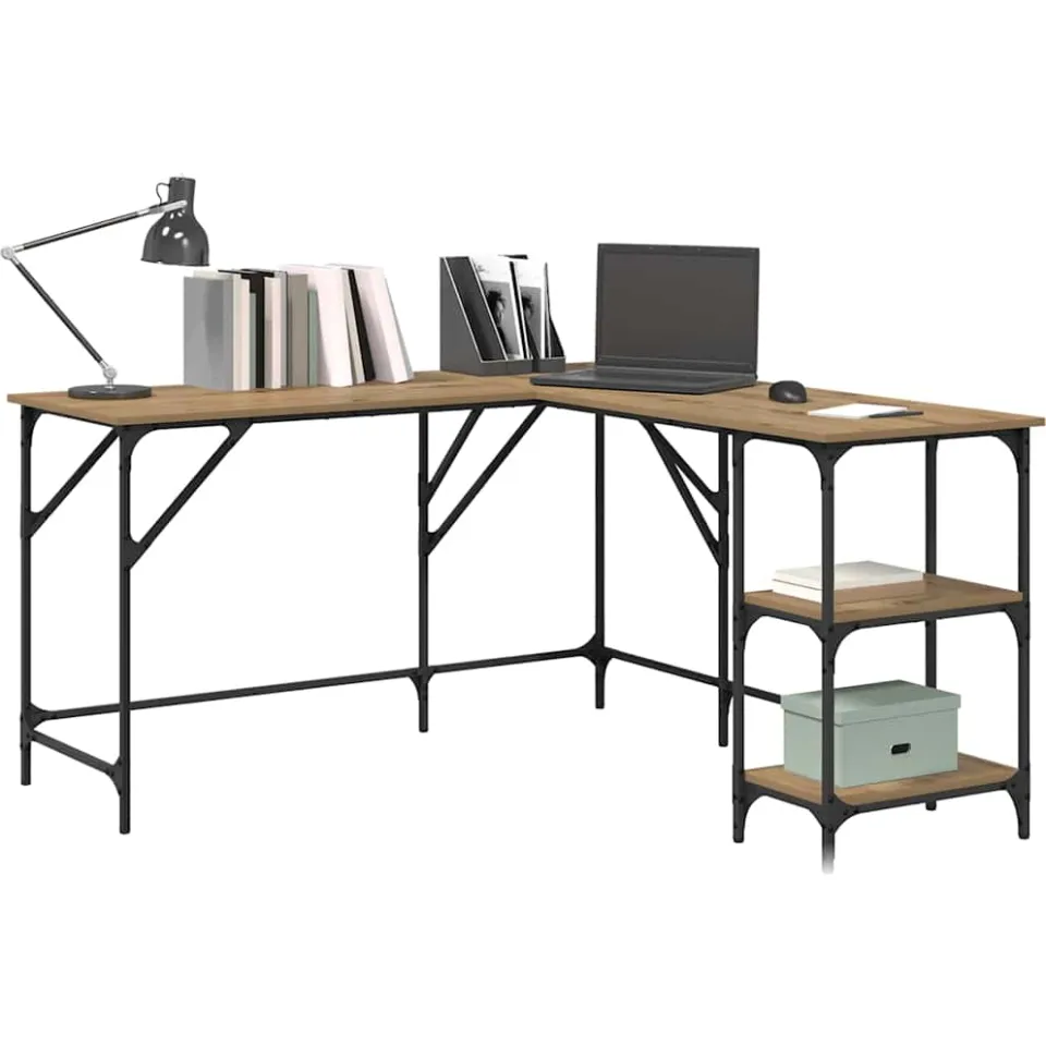 vidaXL Bureau Artisan Eiken 139 x 139 x 75 cm Bewerkt hout, foto 2