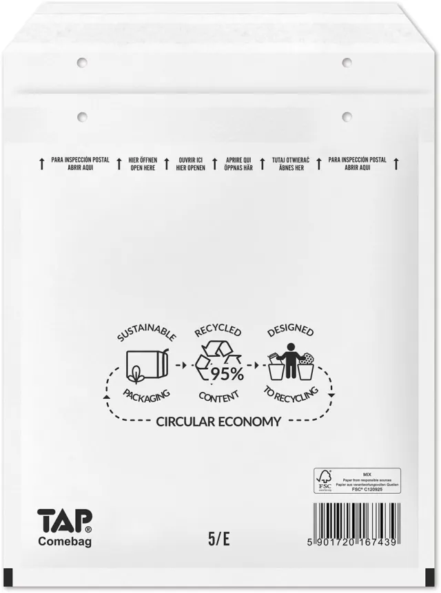 Jiffy Comebag luchtkussenenveloppen, ft 220 x 265 mm, met stripsluiting, wit, doos van 100 stuks