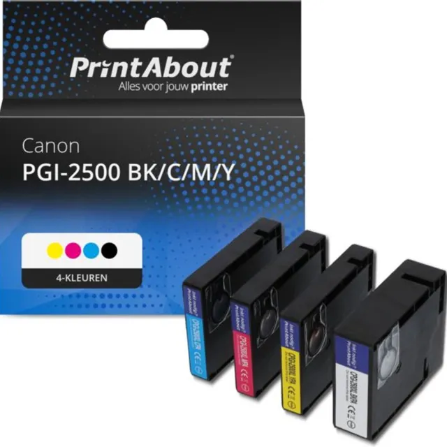 PrintAbout Huismerk Canon PGI-2500BK/C/M/Y Inktcartridge 4-kleuren Voordeelbundel