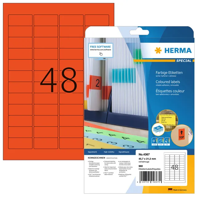 Herma Etiket HERMA 4367 45.7x21.2mm verwijderbaar rood 960 stuks