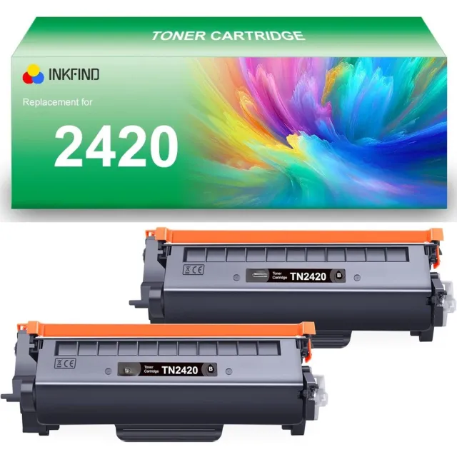 INKFIND TN2420 tonercartridge voor Brother 2420 TN2420 TN-2420 tonercartridge multipack 2 stuks (Zwart x 2)