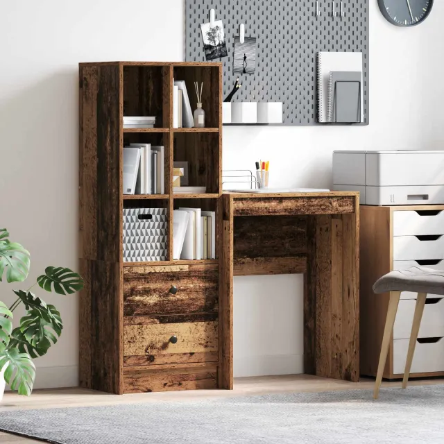 vidaXL Bureau Oudhout 105,5 x 34 x 127 cm 2 st bruin, foto 2