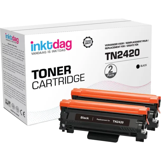 inktdag huismerk Brother TN-2420, TN2420 toner zwart 2 stuk(met chip!) Geschikt voor Brother HL-L2310D, HL-L2350DW, HL-L2357DW, HL-L2375DW, HL-L2370DN, DCP-L2510, DCP-L2537DW, DCP-L2550DN, DCP-L2530DW, MFC-L2735DW, MFC-L2710, MFC-L2730DW, MFC-L2750DW 2 x Zwart