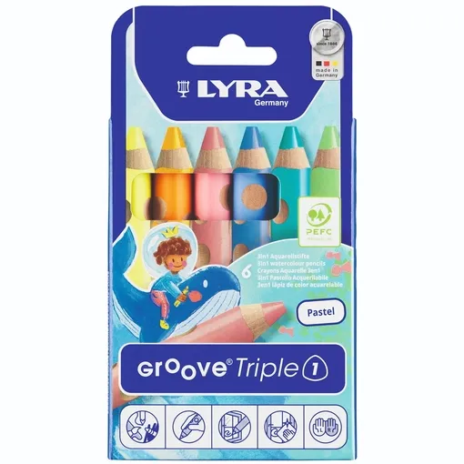 Lyra Kleurpotlood LYRA Groove Triple One extra dik set à 6 pastelkleuren