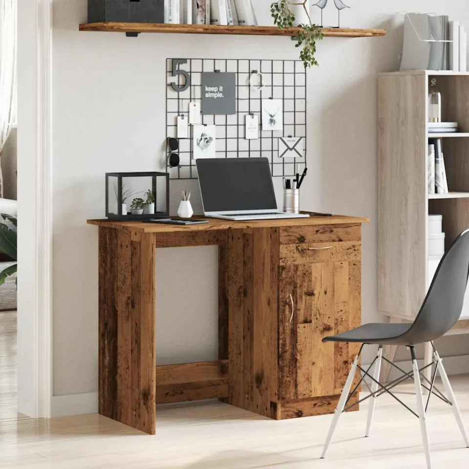 vidaXL Bureau 100x50x76 cm bewerkt hout oud houtkleurig bruin, foto 2