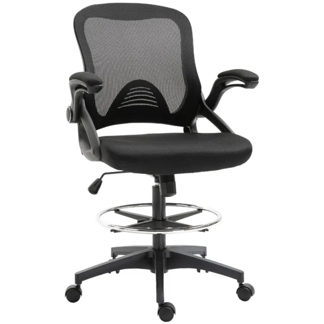 Merax Ergonomische Hoge Bureaustoel met Voetsteun - Verstelbare Sta-Stoel met Opklapbare Armleuningen - Draaibare Werkstoel voor Sta-Bureau - Zwart - 120 kg