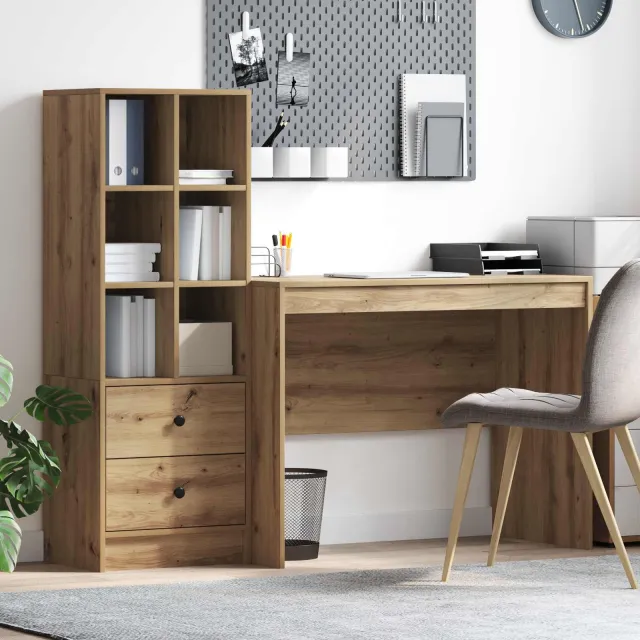 vidaXL Bureau Artisan Eiken 145.5 x 50 x 127 cm 2 st, foto 2