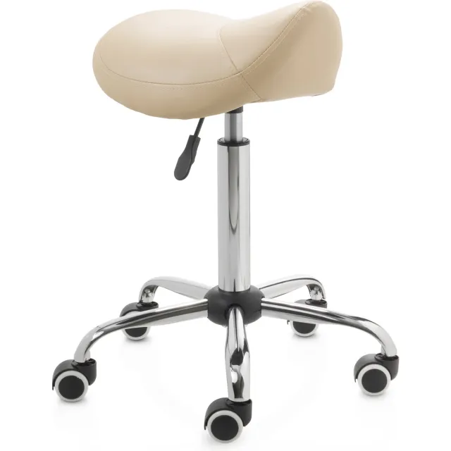 ZenGrowth ergonomische zadelkruk met middelhoge gasveer beige - Kapperskruk op zachte wielen – Zadelstoel - In hoogte verstelbaar