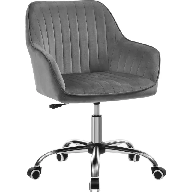 Songmics Bureaustoel - Relaxfauteuil - Draaibaar - Met Fluwelen Bekleding - In Hoogte Verstelbaar Leigrijs