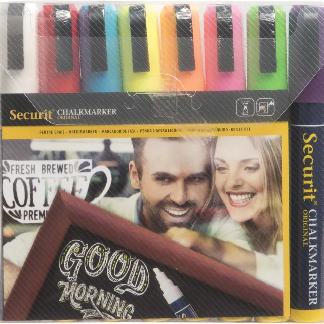 Securit krijtmarker medium, etui van 8 stuks in geassorteerde kleuren blauw