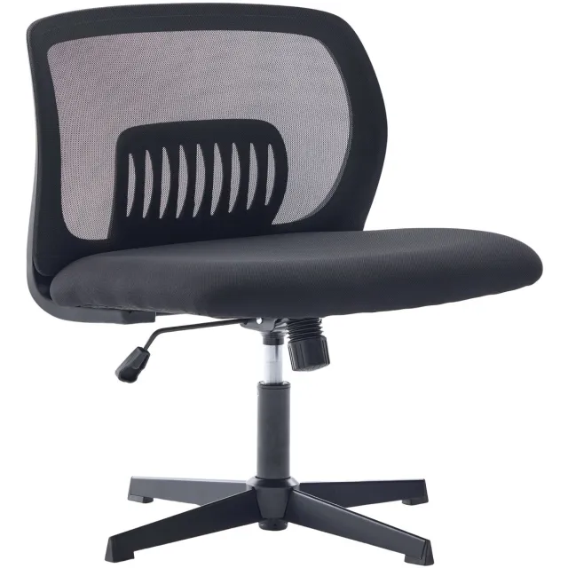 Merax Armloze Bureaustoel - Ergonomische Draaistoel met Brede Zitting - Wipfunctie - Hoogte Verstelbaar - 360° Draaiing - Zwart
