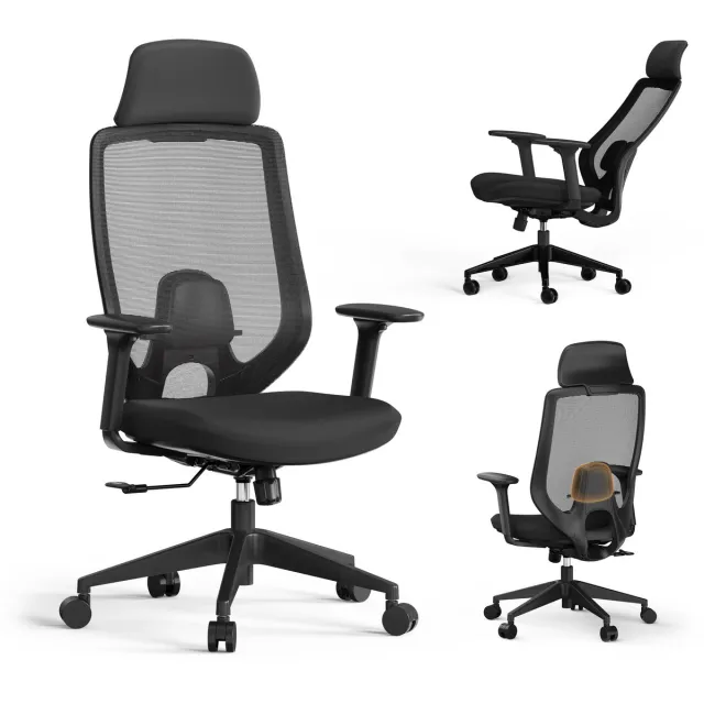 SENSE7 Nakai Bureaustoel Ergonomisch - Mesh Gaming Stoel - 3D Armsteunen & Hoofdsteun - Belastbaar tot 150kg - Zwart